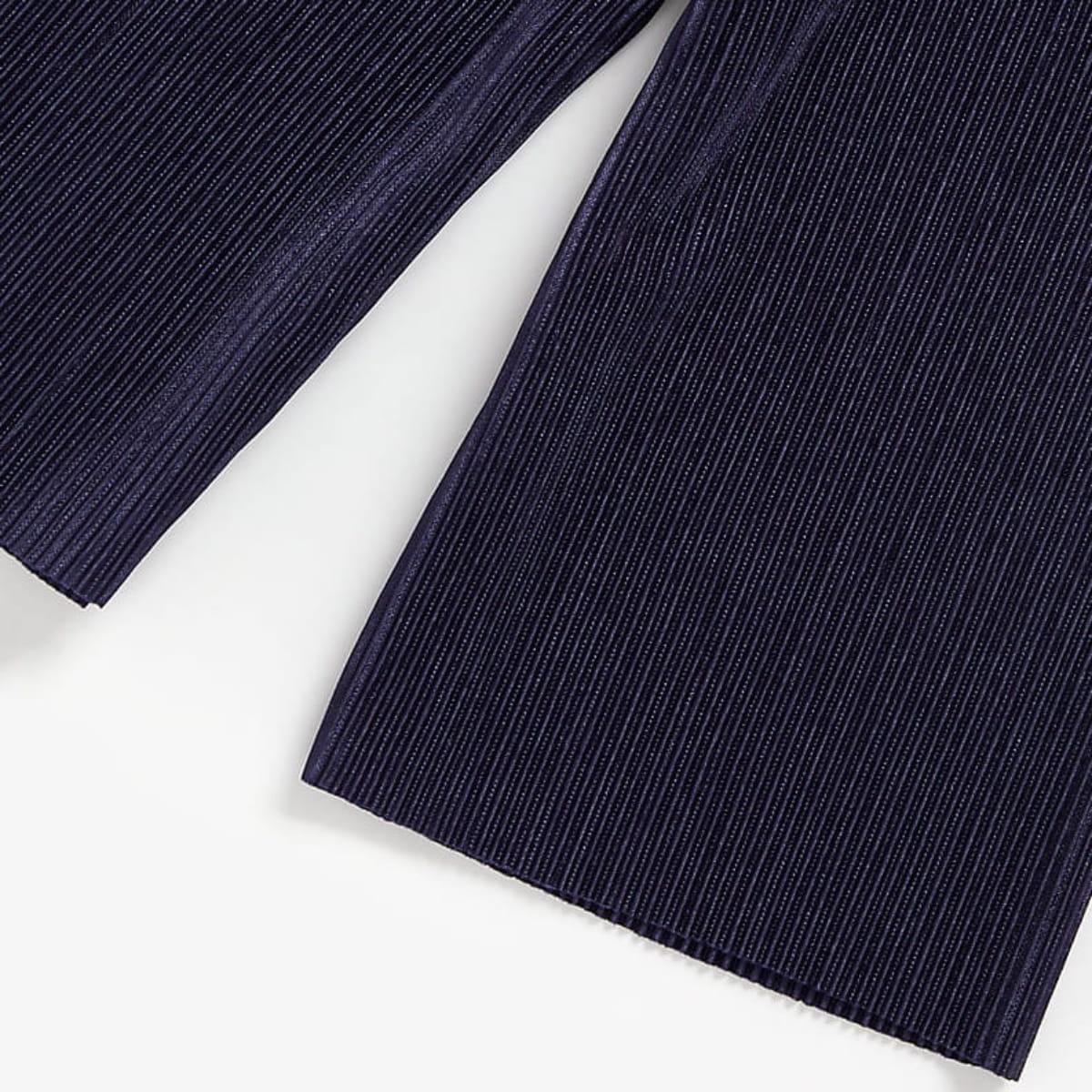 navy pleated trousers
